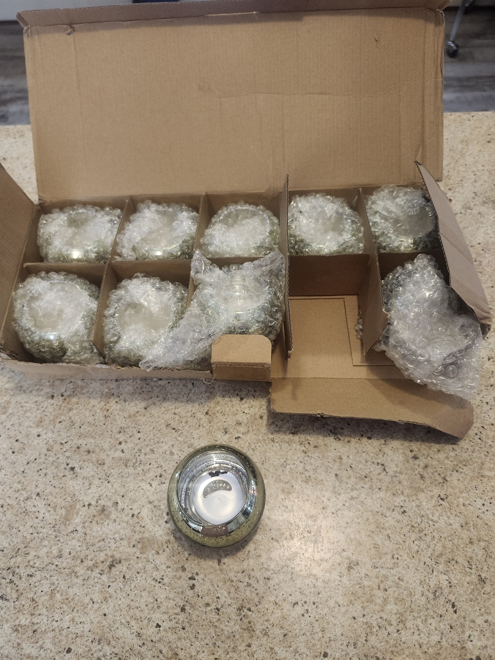 Lamorgift Glass Tealight Candle Holders in Metallic Green - Set of 10